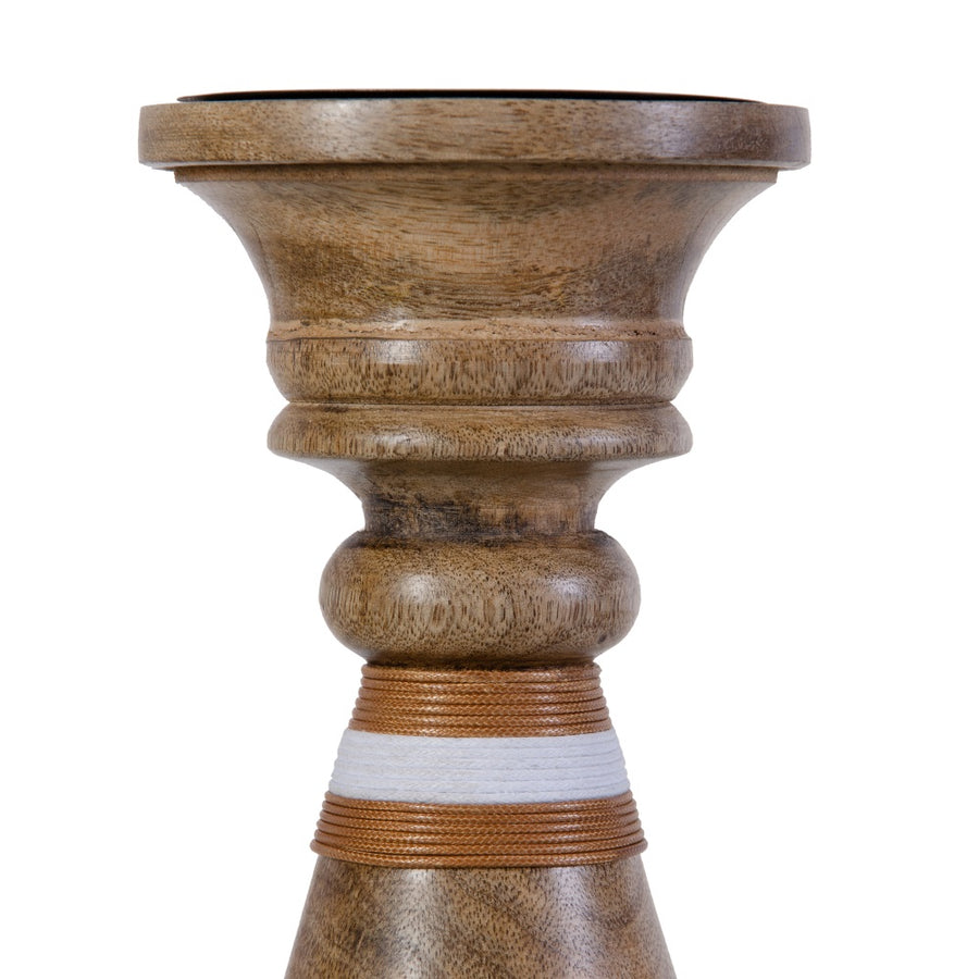 PORTAVELAS MARRÓN MADERA DECORACIÓN 12 X 12 X 23 CM