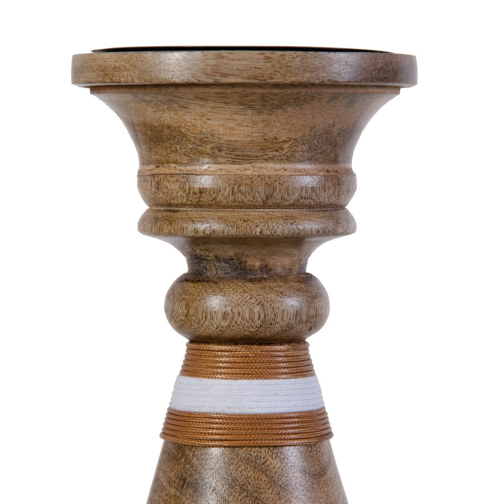 PORTAVELAS MARRÓN MADERA DECORACIÓN 12 X 12 X 23 CM