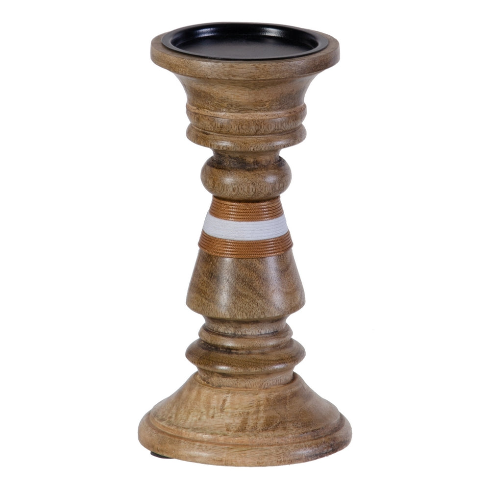 BROWN WOOD CANDLE HOLDER DECORATION 12 X 12 X 23 CM