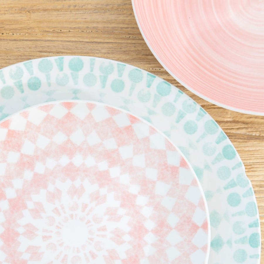 PLATO POSTRE ROSA-BLANCO PORCELANA 19,50 X 19,50 X 2 CM
