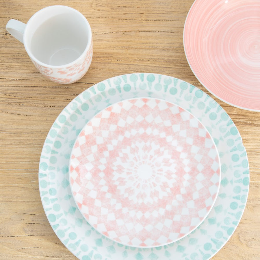 PLATO POSTRE ROSA-BLANCO PORCELANA 19,50 X 19,50 X 2 CM
