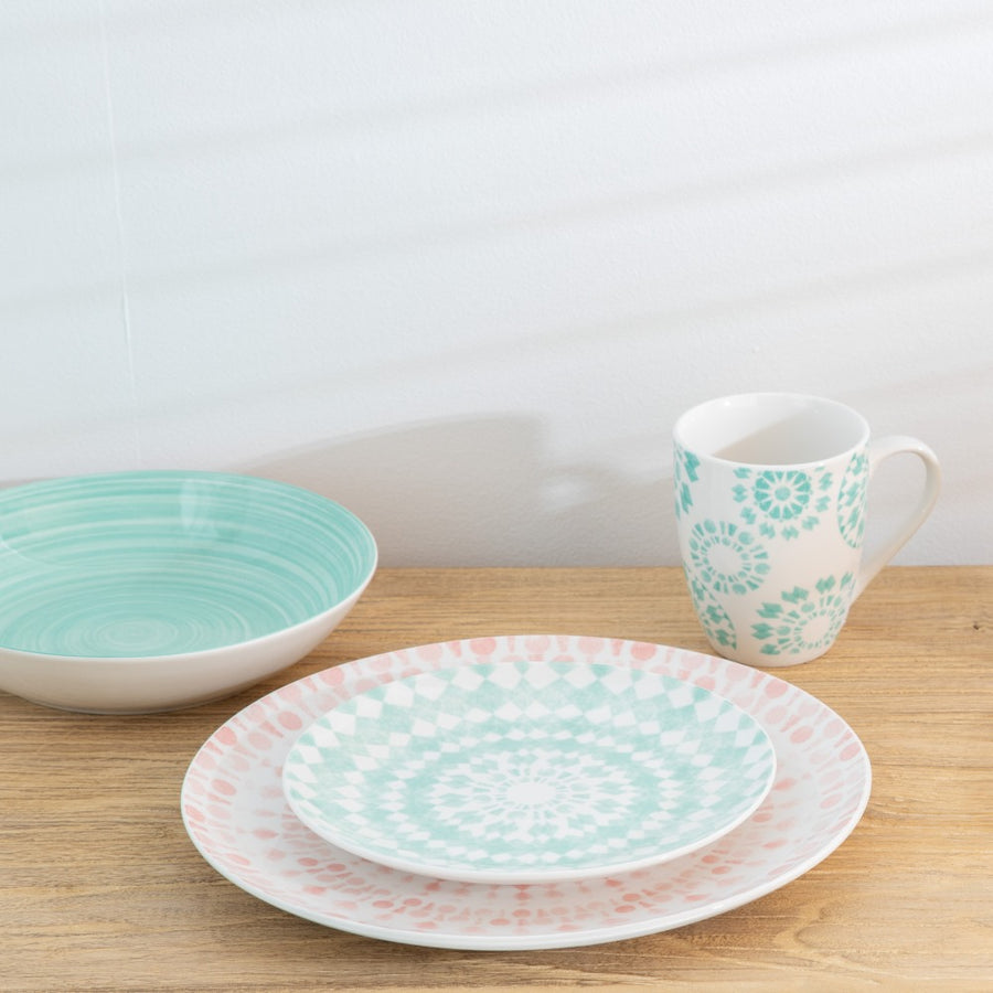 PLATO LLANO ROSA-BLANCO PORCELANA 27 X 27 X 2,50 CM