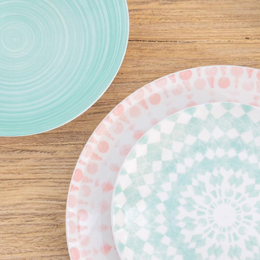 PLATO LLANO ROSA-BLANCO PORCELANA 27 X 27 X 2,50 CM
