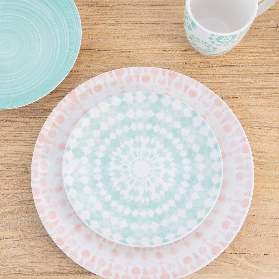 PLATO POSTRE TURQUESA-BLANCO PORCELANA 19,50 X 19,50 X 2 CM
