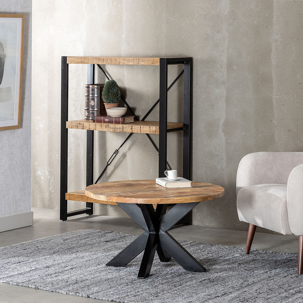 MESA CENTRO NATURAL-NEGRO MADERA-HIERRO 80 X 80 X 45 CM