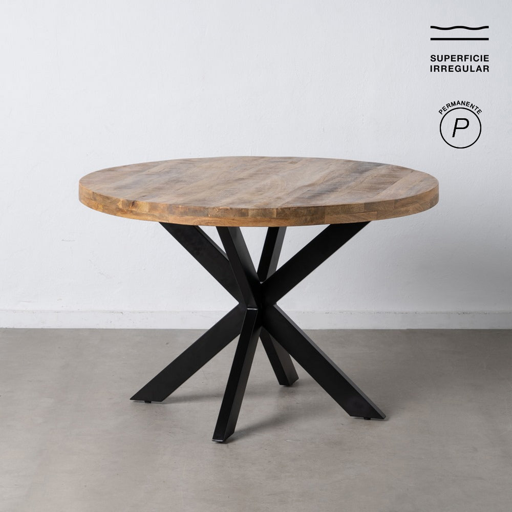 MESA COMEDOR NATURAL-NEGRO MADERA-HIERRO 120 X 120 X 79 CM