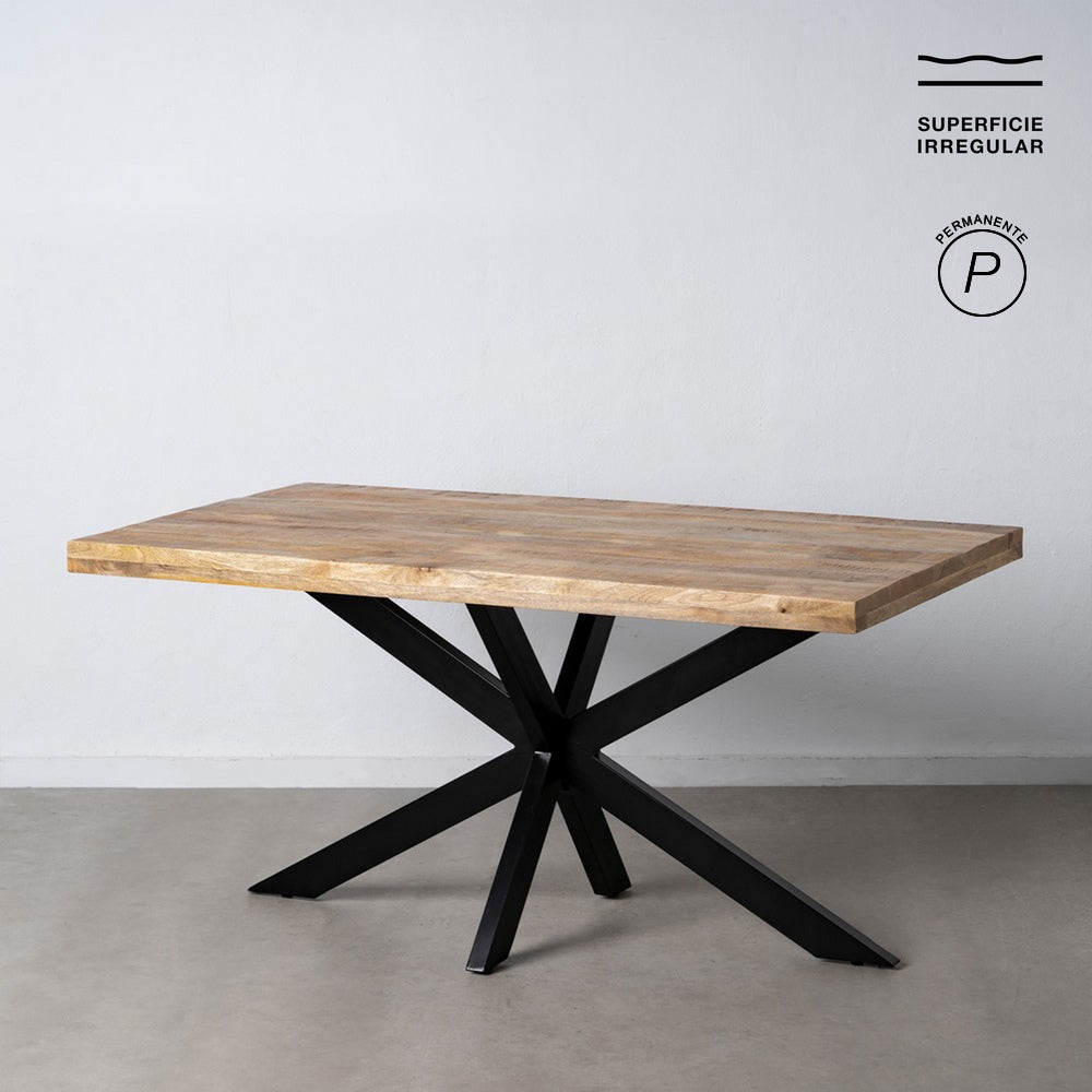 MESA COMEDOR NATURAL-NEGRO MADERA-HIERRO 160 X 90 X 79 CM