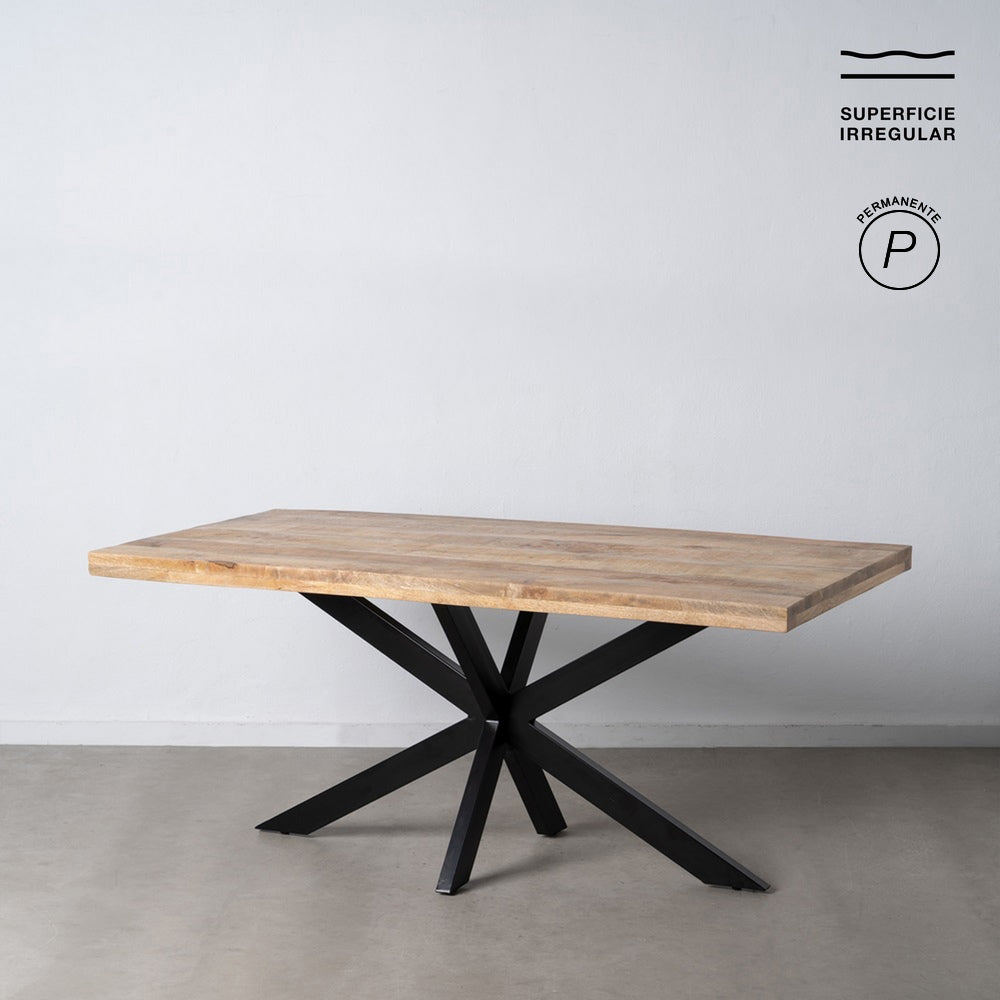 MESA COMEDOR NATURAL-NEGRO MADERA-HIERRO 180 X 90 X 79 CM