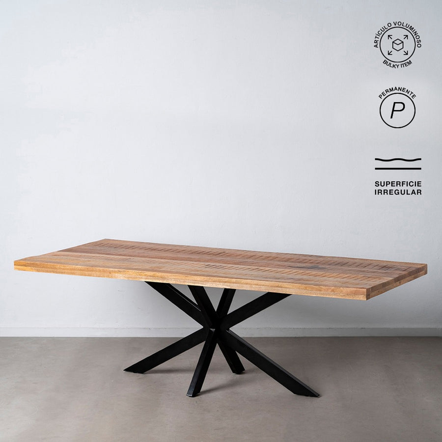 MESA COMEDOR NATURAL-NEGRO MADERA-HIERRO 240 X 100 X 79 CM