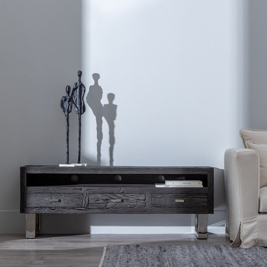 BLACK WOOD / STEEL TV CABINET LIVING ROOM 160 X 40 X 59 CM