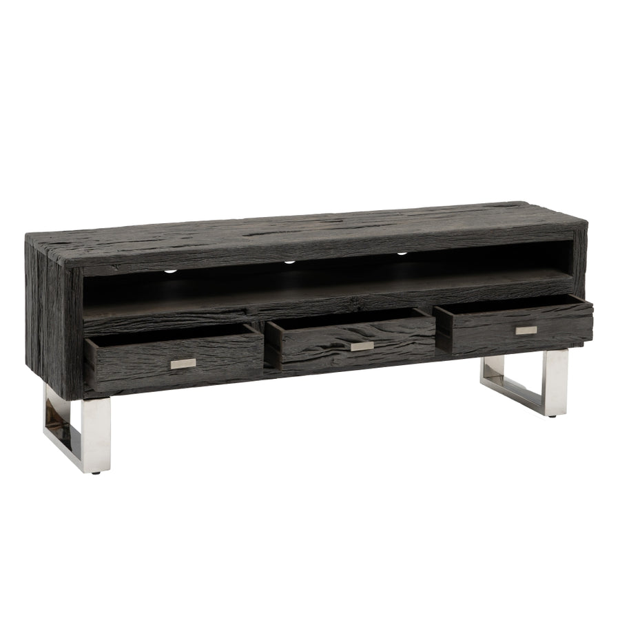 BLACK WOOD / STEEL TV CABINET LIVING ROOM 160 X 40 X 59 CM