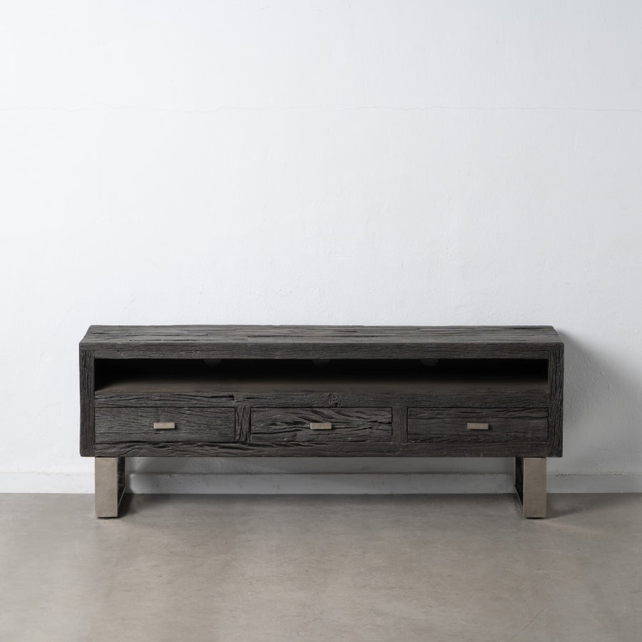 BLACK WOOD / STEEL TV UNIT LIVING ROOM 160 X 40 X 59 CM