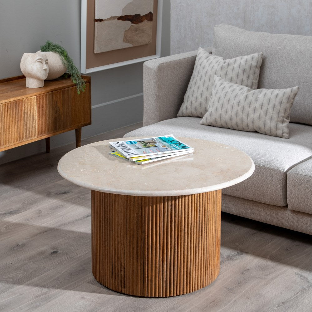 MESA CENTRO NATURAL-CREMA MÁRMOL/MADERA 76 X 76 X 45 CM