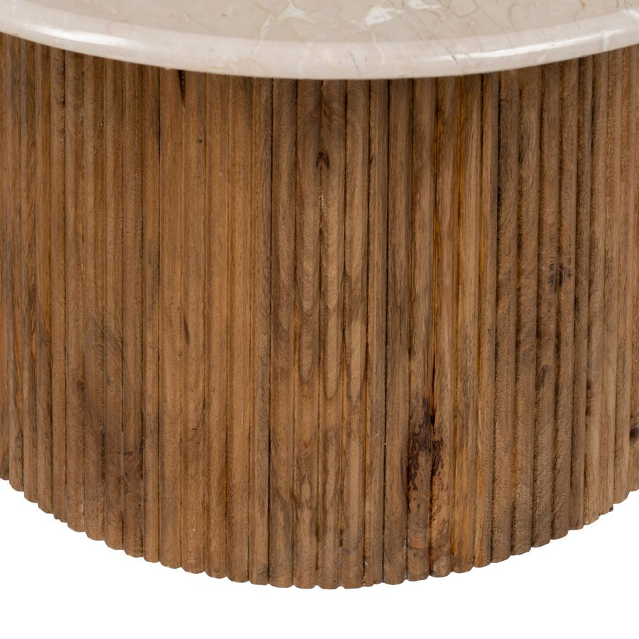 NATURAL-CREAM MARBLE/WOOD COFFEE TABLE 76 X 76 X 45 CM