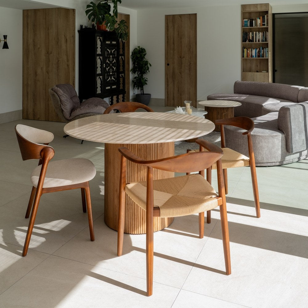 MESA COMEDOR NATURAL-CREMA M�RMOL/MADERA 120 X 120 X 74 CM