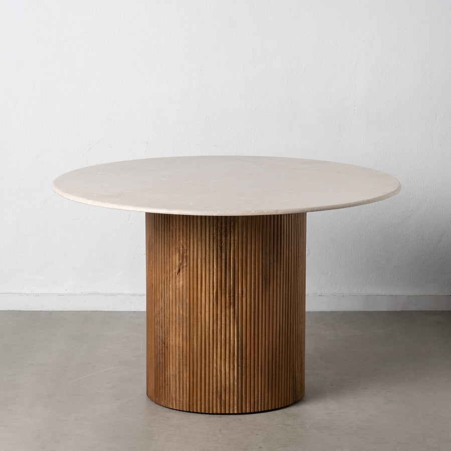 DINING TABLE NATURAL-CREAM MARBLE/WOOD 120 X 120 X 74 CM