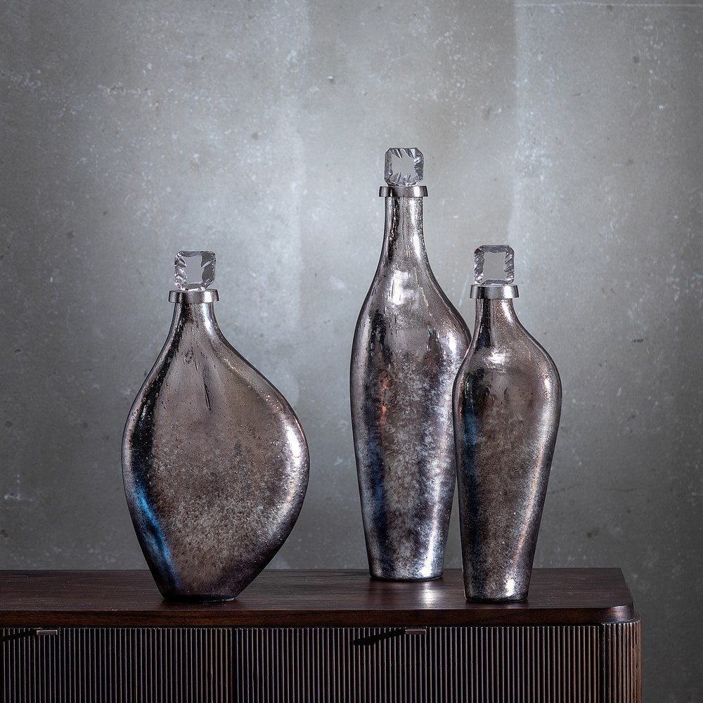 BOTELLA DECORATIVA PLATA 13 X 10 X 43 CM