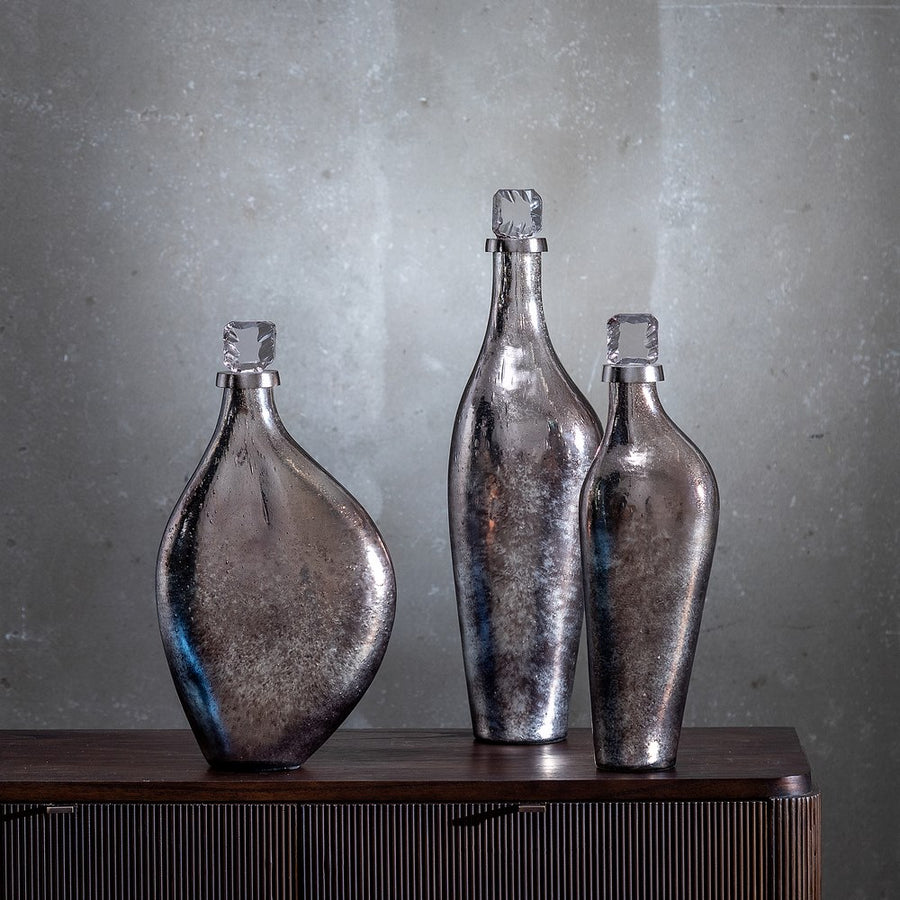 BOTELLA DECORATIVA PLATA 15 X 13 X 54 CM