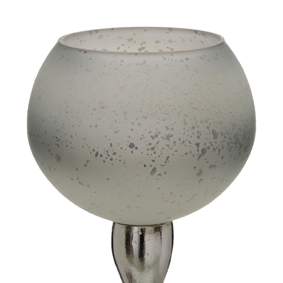 PORTAVELAS GRIS-PLATA ALUMINIO-CRISTAL 11 X 11 X 48 CM
