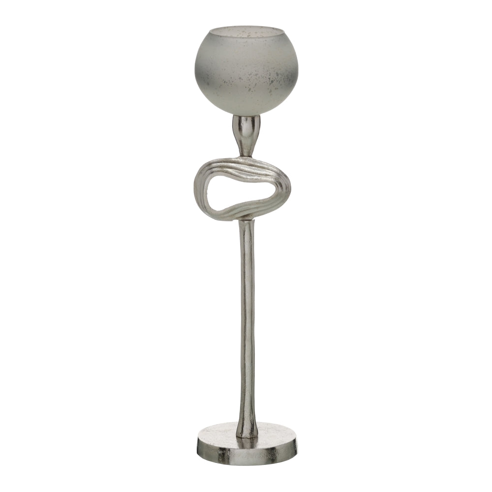 PORTAVELAS GRIS-PLATA ALUMINIO-CRISTAL 11 X 11 X 48 CM