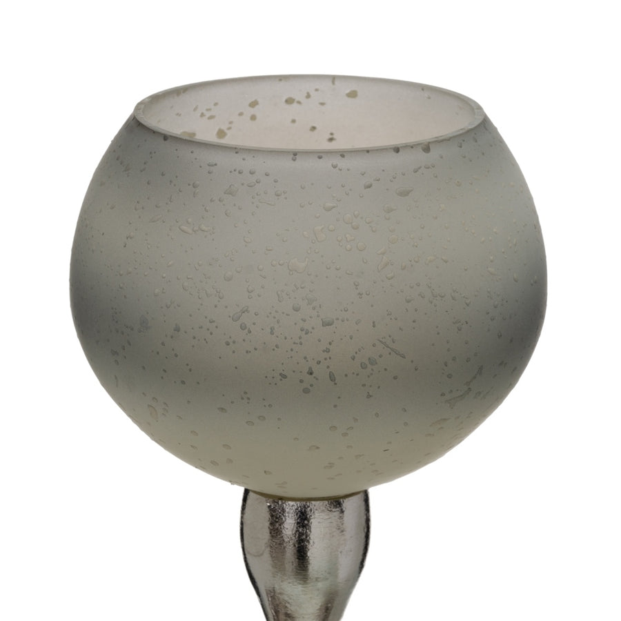 PORTAVELAS GRIS-PLATA ALUMINIO-CRISTAL 11 X 11 X 56 CM