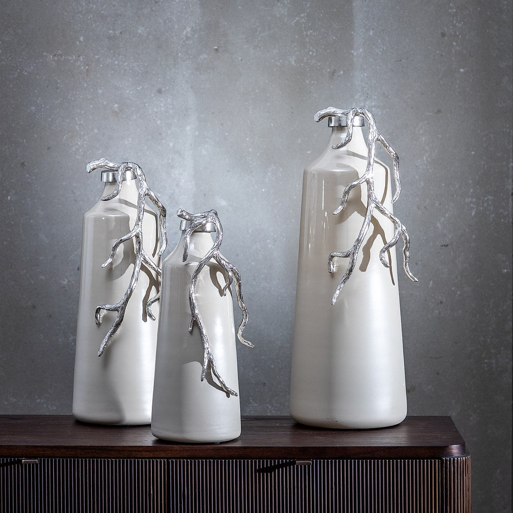 BOTELLA DECORATIVA BEIGE-PLATA 20 X 11 X 53 CM