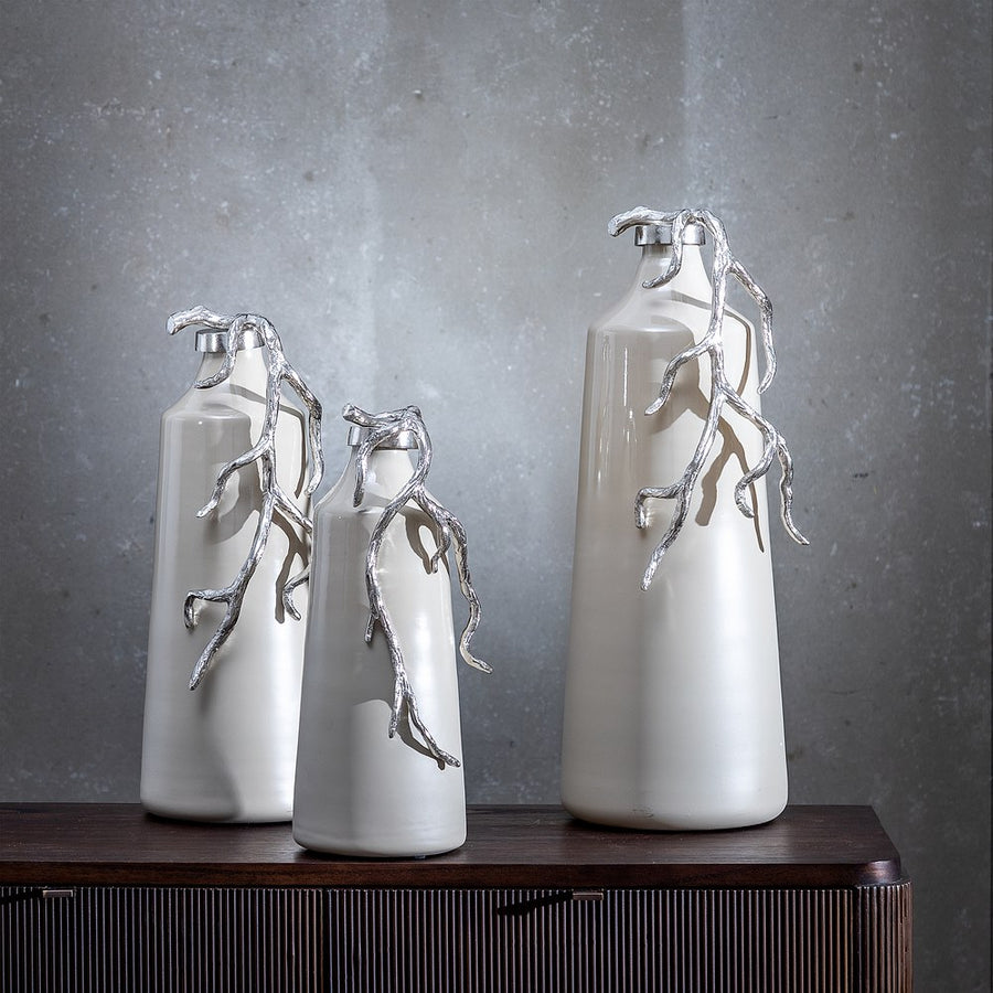 BOTELLA DECORATIVA BEIGE-PLATA 20 X 11 X 53 CM