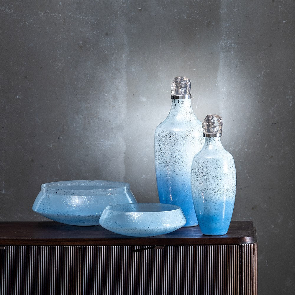 BLUE GLASS DECORATIVE CENTERPIECE 32 X 32 X 12 CM