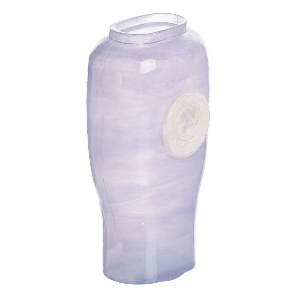 BLUE AND WHITE GLASS DECORATIVE VASE 12 X 9 X 25 CM