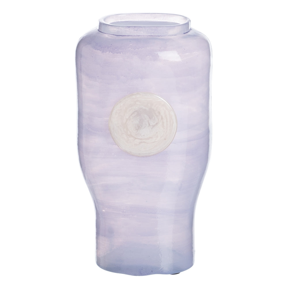 BLUE AND WHITE GLASS DECORATIVE VASE 12 X 9 X 25 CM