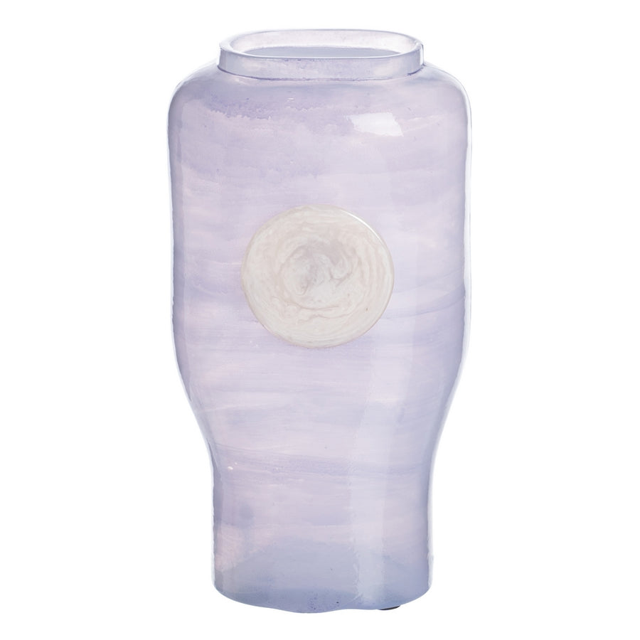 BLUE AND WHITE GLASS DECORATIVE VASE 12 X 9 X 25 CM