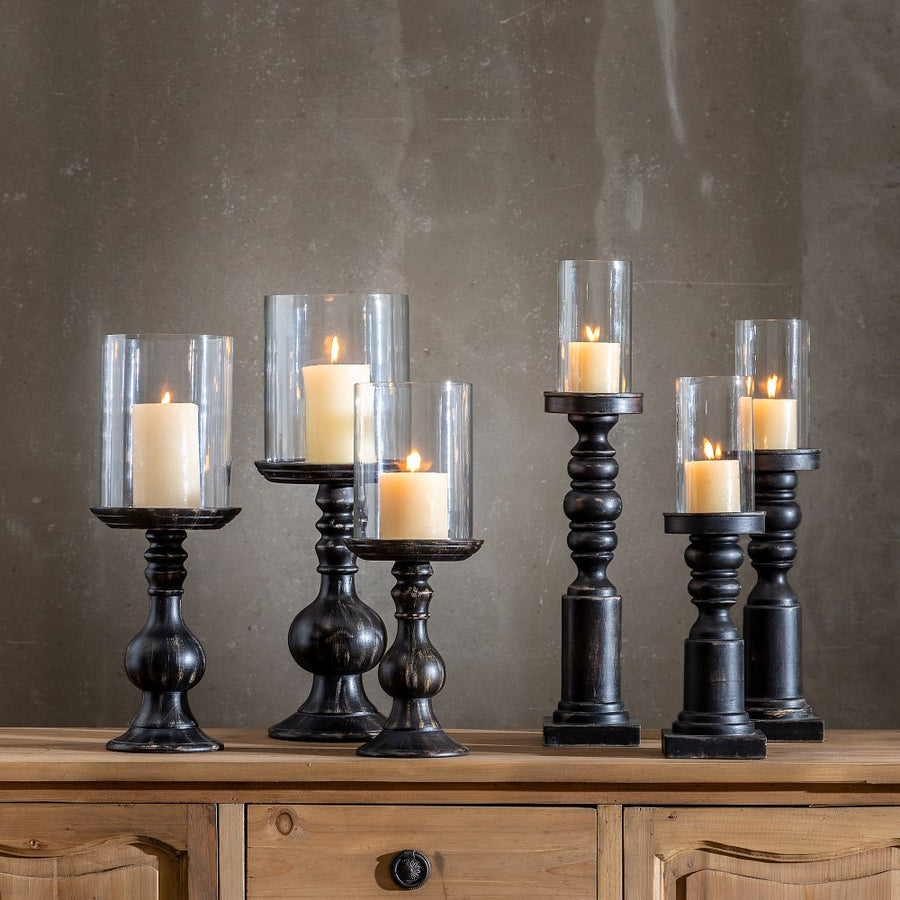PORTAVELAS NEGRO CRISTAL-MADERA 12 X 12 X 47 CM
