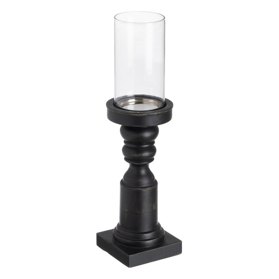PORTAVELAS NEGRO CRISTAL-MADERA 12 X 12 X 47 CM