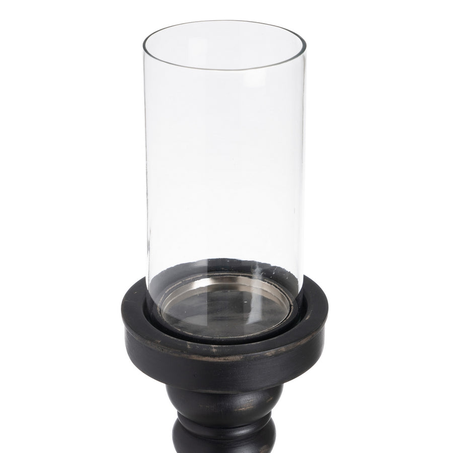 PORTAVELAS NEGRO CRISTAL-MADERA 12 X 12 X 47 CM