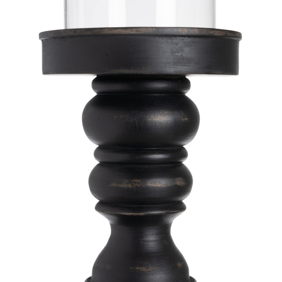 PORTAVELAS NEGRO CRISTAL-MADERA 12 X 12 X 47 CM