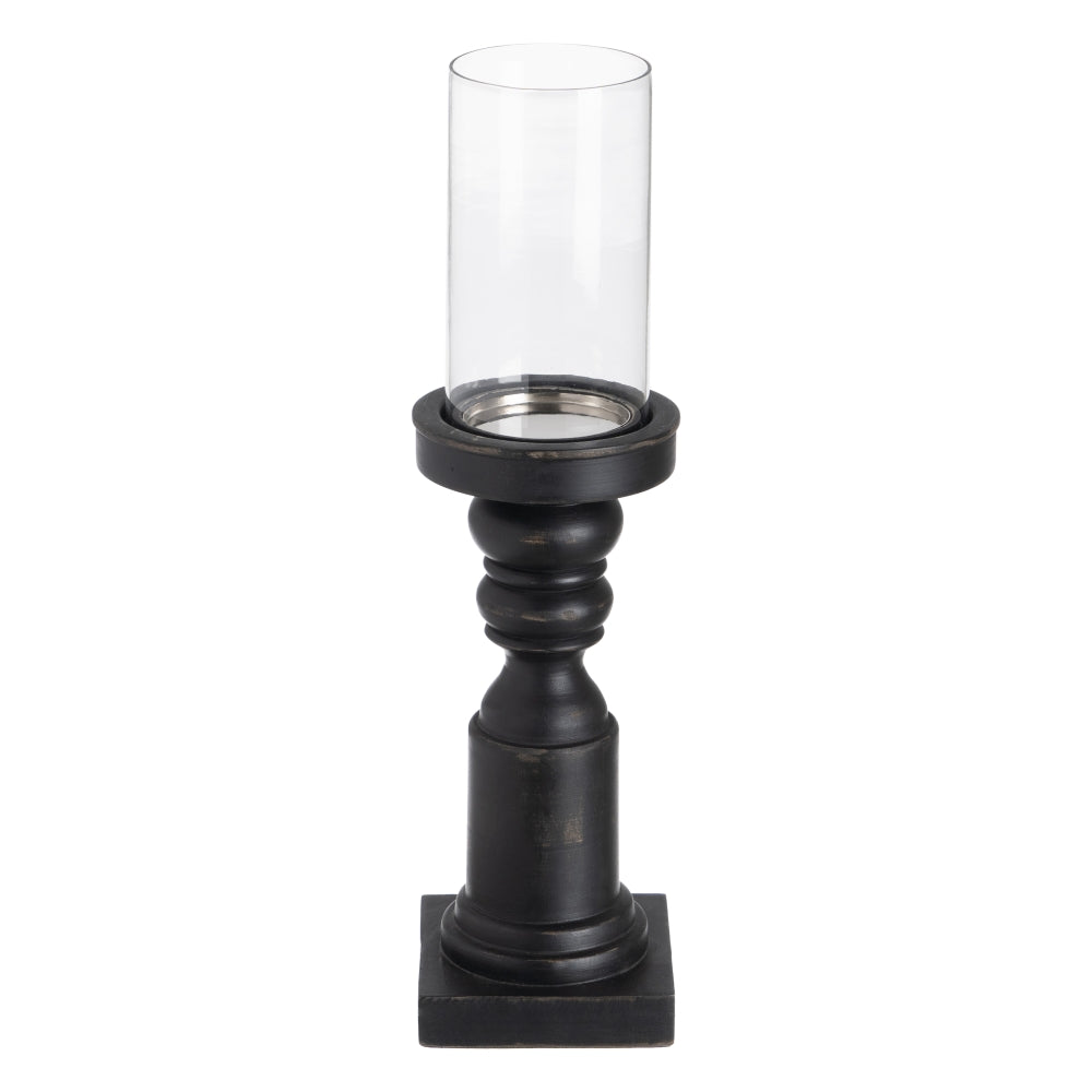 PORTAVELAS NEGRO CRISTAL-MADERA 12 X 12 X 47 CM