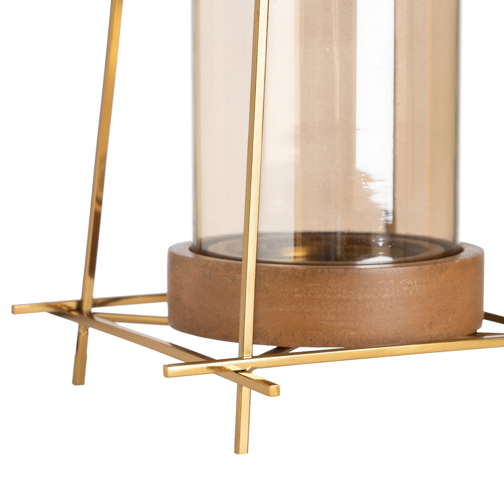GOLD-BROWN METAL-WOOD CANDLE HOLDER 20 X 20 X 23 CM