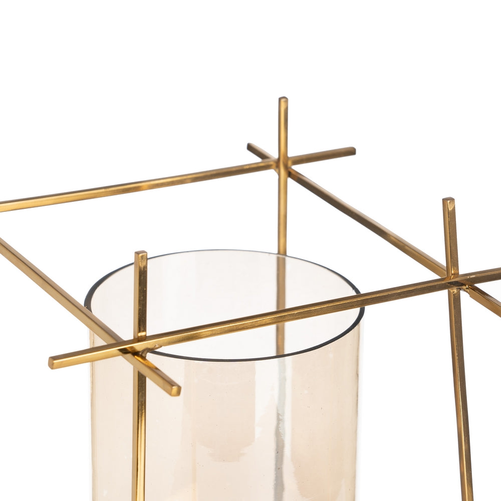 CANDLE HOLDER GOLD-BROWN METAL-WOOD 24 X 24 X 26 CM