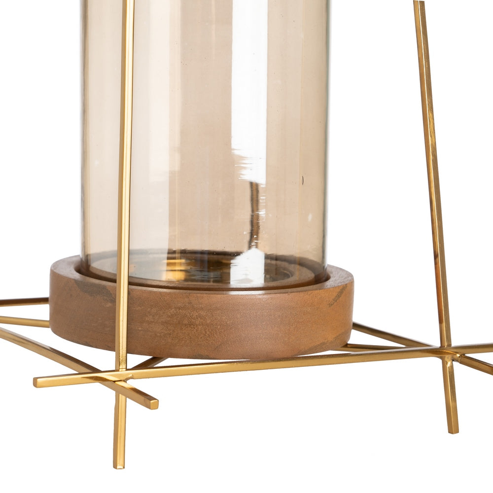 CANDLE HOLDER GOLD-BROWN METAL-WOOD 24 X 24 X 26 CM