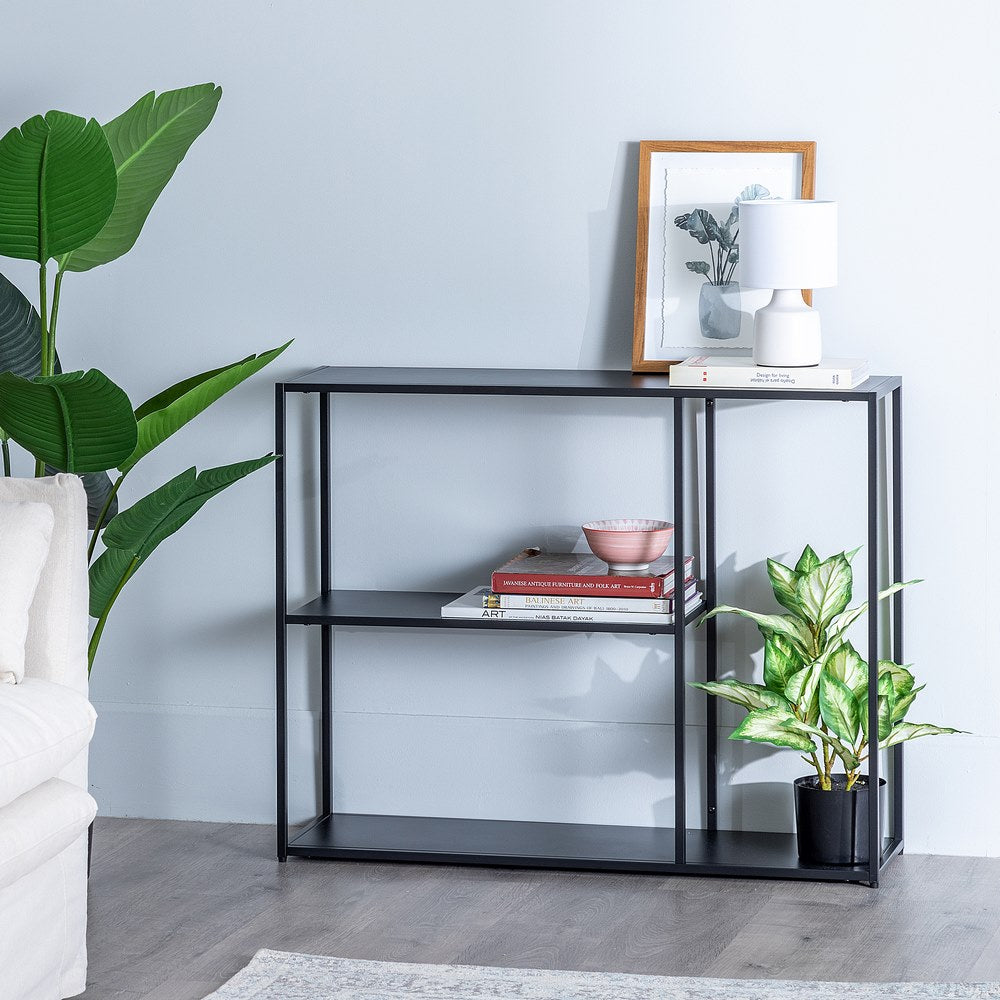 BLACK STEEL SHELF UNIT 100 X 30 X 81 CM