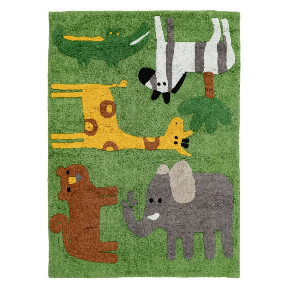 ALFOMBRA ANIMALES VERDE ALGOD�N INFANTIL 135 X 100 CM