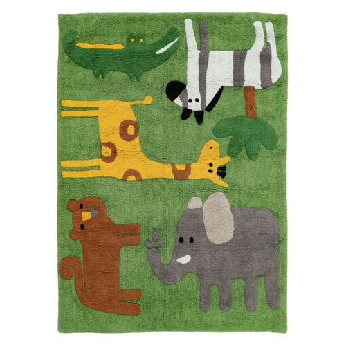 ALFOMBRA ANIMALES VERDE ALGOD�N INFANTIL 135 X 100 CM