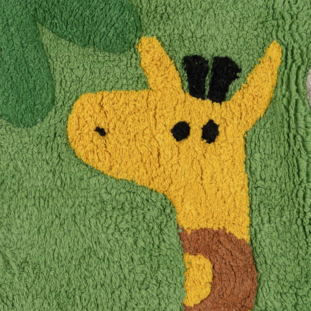 ALFOMBRA ANIMALES VERDE ALGODÓN INFANTIL 160 X 120 CM