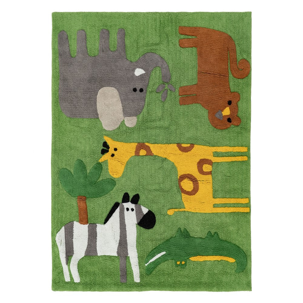 ALFOMBRA ANIMALES VERDE ALGOD�N INFANTIL 160 X 120 CM