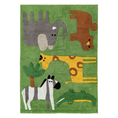ALFOMBRA ANIMALES VERDE ALGOD�N INFANTIL 160 X 120 CM