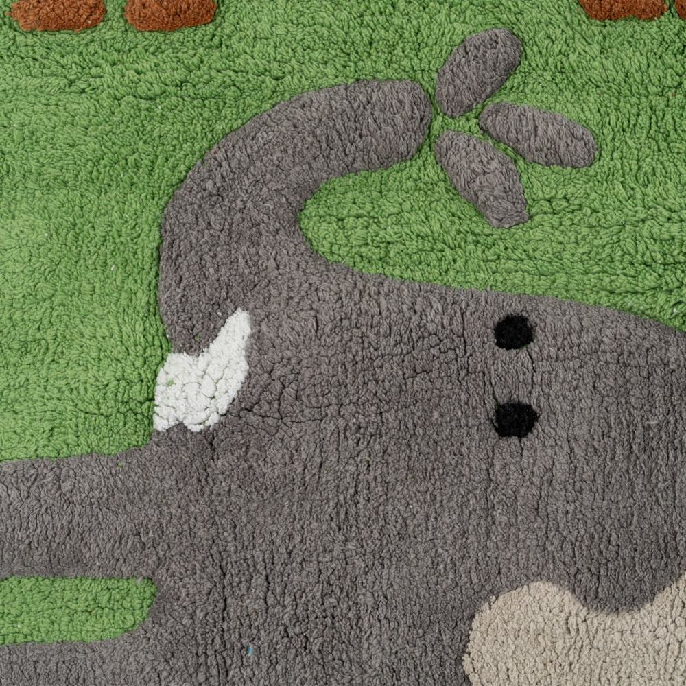 ALFOMBRA ANIMALES VERDE ALGODÓN INFANTIL 175 X 90 CM