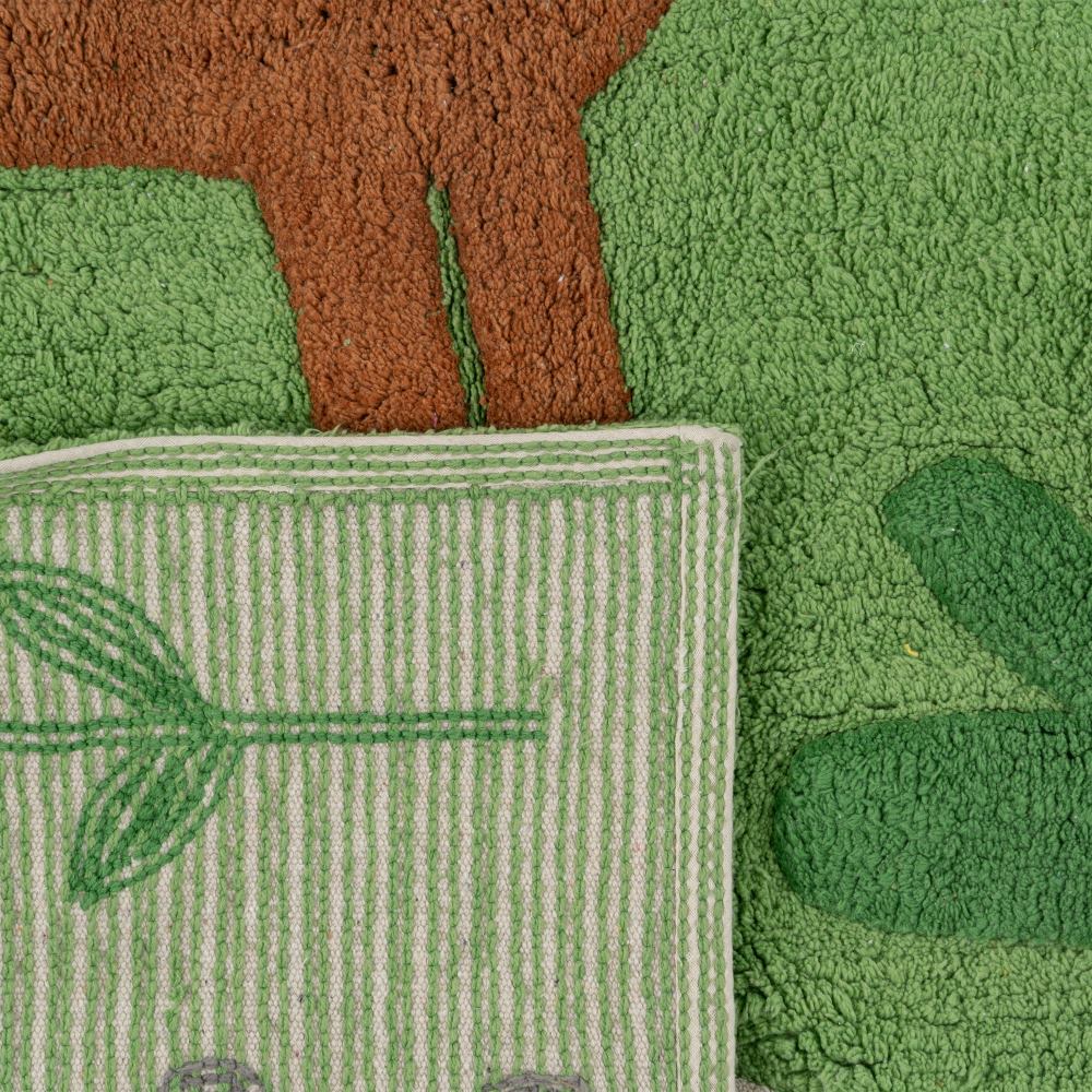 ALFOMBRA ANIMALES VERDE ALGODÓN INFANTIL 175 X 90 CM