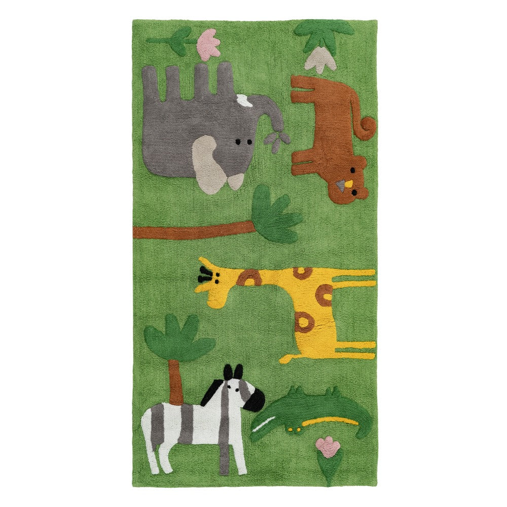 ALFOMBRA ANIMALES VERDE ALGOD�N INFANTIL 175 X 90 CM