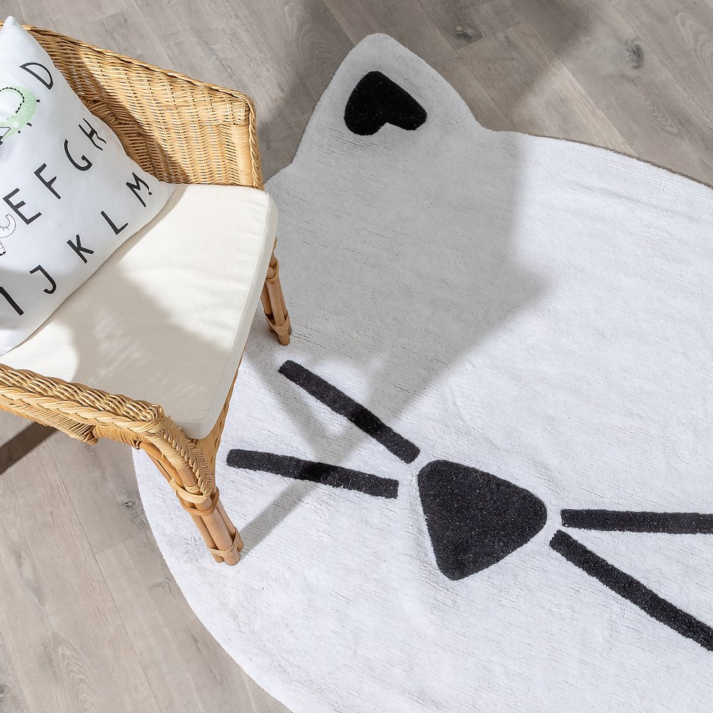 BLACK & WHITE CAT RUG 100% COTTON 100 CM