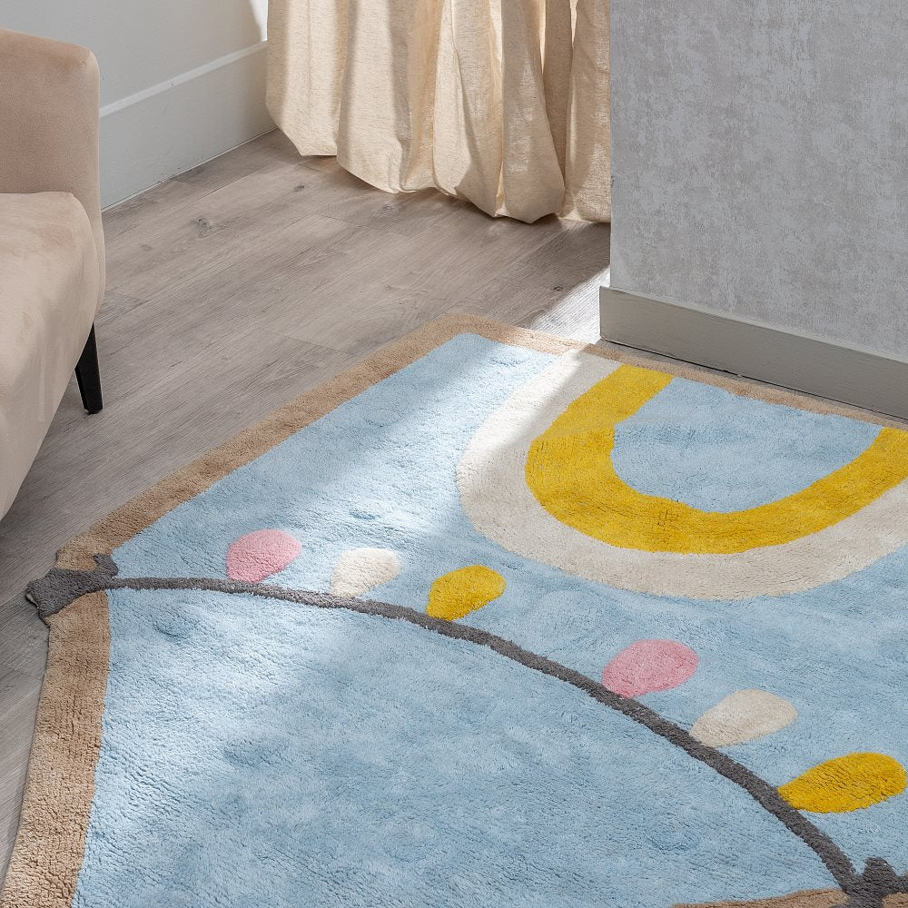 ALFOMBRA CIRCO AZUL ALGODÓN INFANTIL 150 X 110 CM